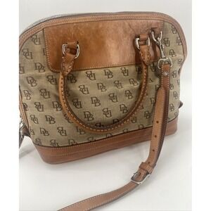 Dooney & Bourke Zip Zip Satchel Print Canvas w/ Leather Dome Purse Bag w/ Strap